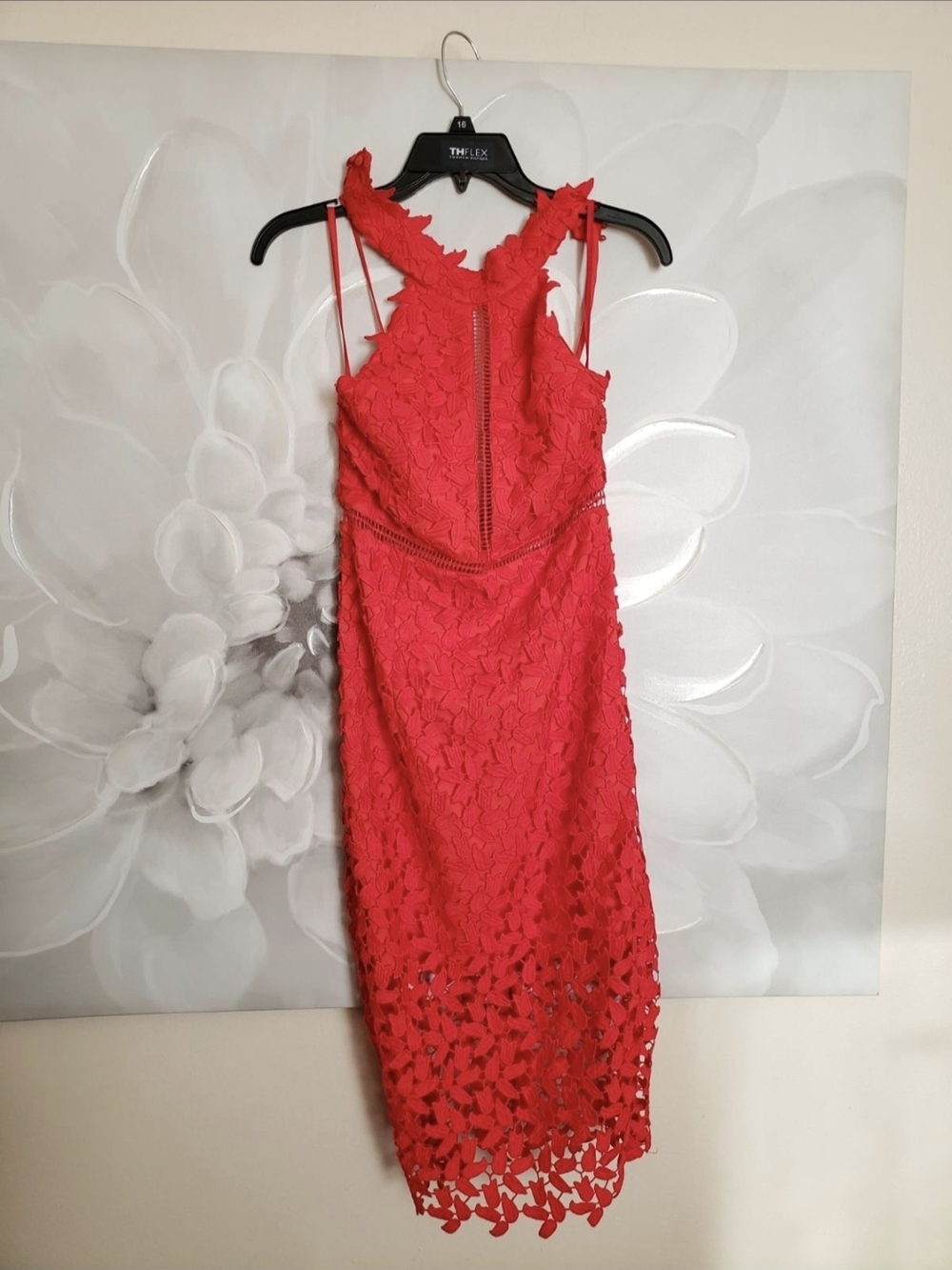 Bardot Bright Red Lace Midi Dress
